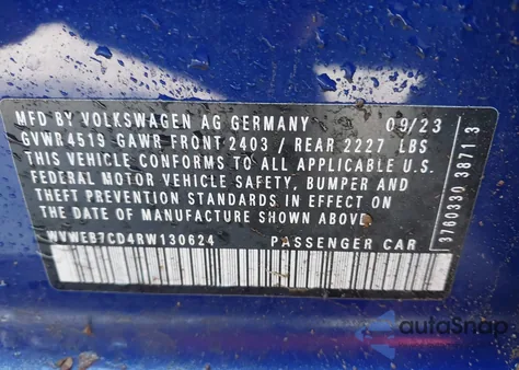 2024 Volkswagen Golf R 2.0T from USA, damaged, VIN WVWEB7CD4RW130624